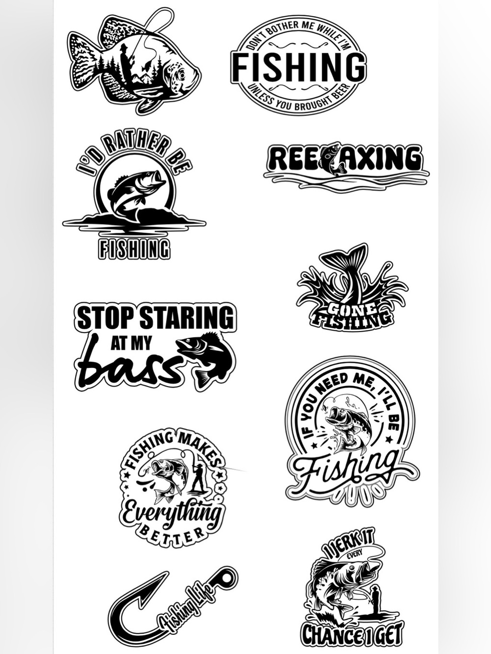 Fishing Decal Sticker Pack — Black Fishing Designs